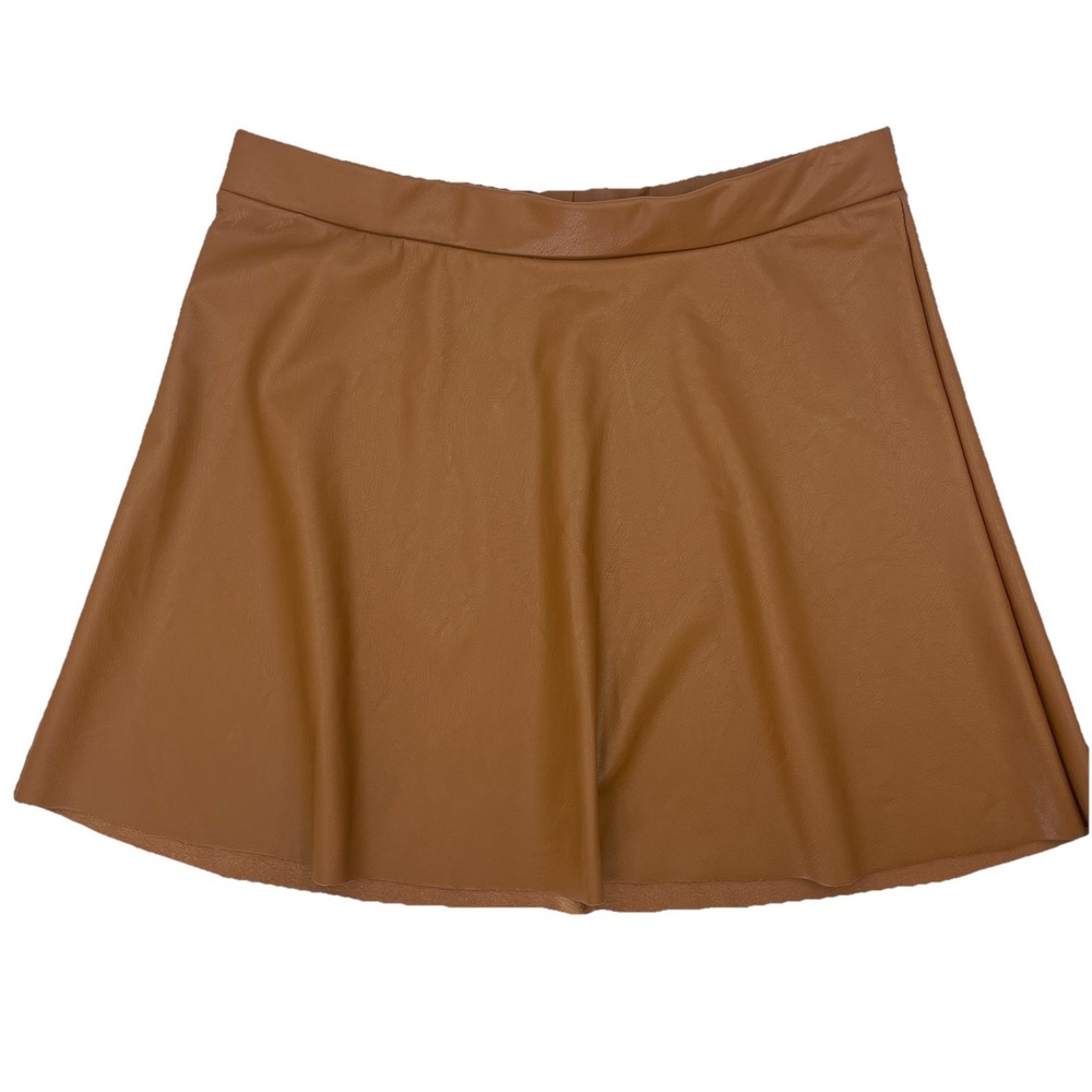 Mini Skirt Women's PU Leather Shiny Skirts Skater A-line Brown Girls Large- 28"